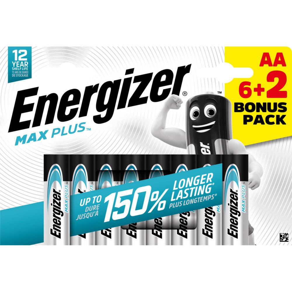 Pile alcaline AA / LR6 Energizer Max Plus - Pack Promo 6 + 2 gratuites