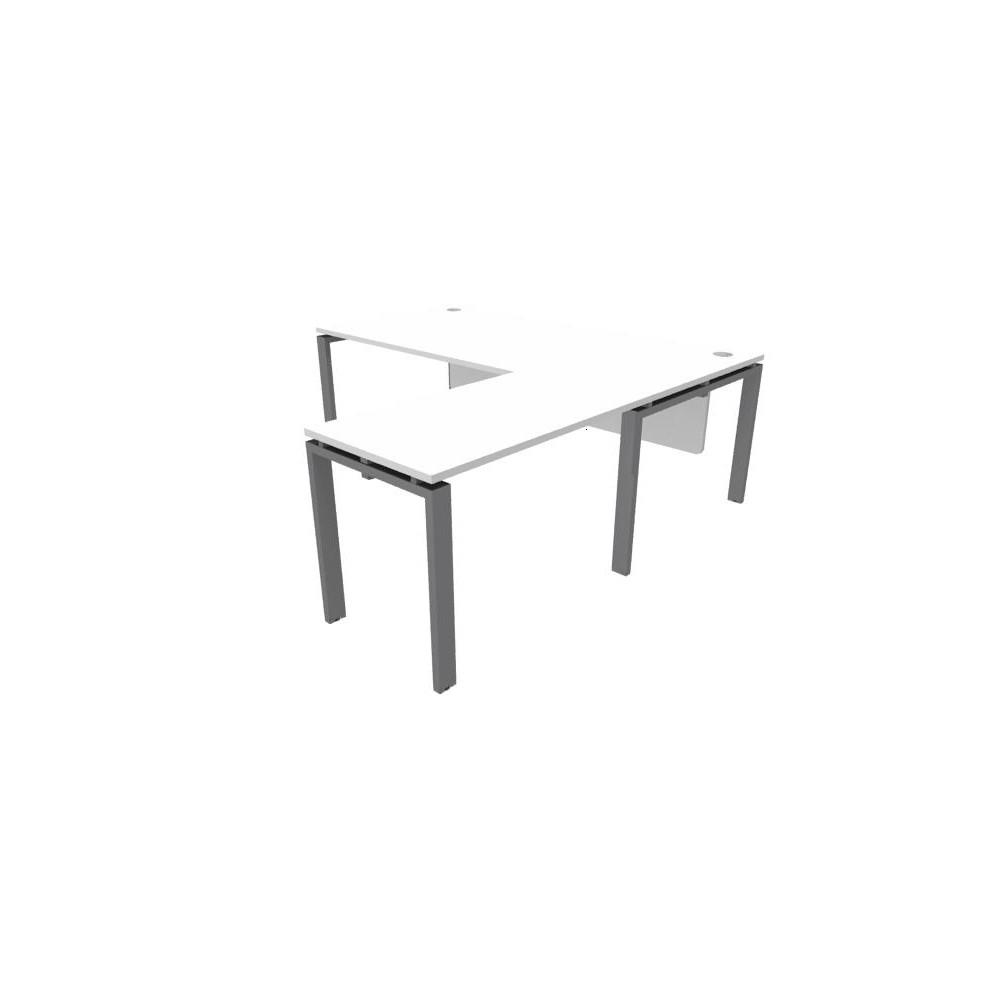 Retour de bureau direction E-link - L100 x P60 cm - Plateau Blanc - Pieds Aluminium