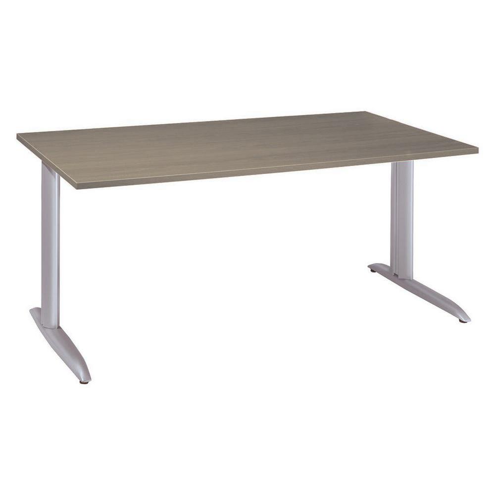 Bureau droit Tempo  hauteur ajustable au montage - L 140 x P 80 cm - Plateau Chne gris- Pieds mtal en L aluminium