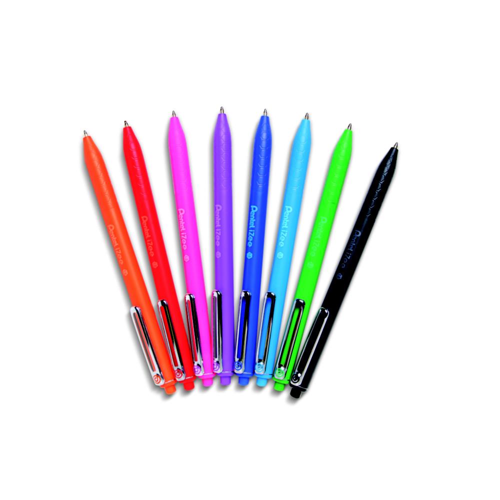 Stylo bille rtractable Pentel Izee - Pointe large 1 mm - 8 couleurs assorties (paquet 8 units)