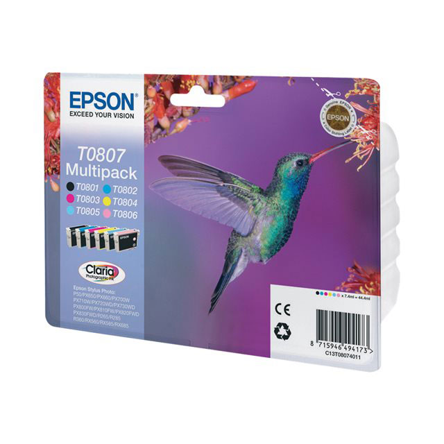 Cartouches pour imprimantes - Epson hummingbird multipack "colibri" (t0807) - encres claria n, c, m, j, cc, mc