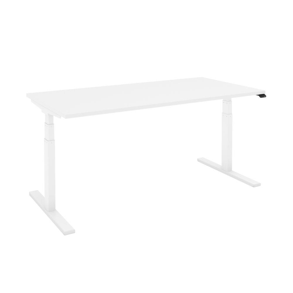 Bureau assis-debout rglage lectrique Eminence - 140 x 80 cm  - plateau blanc - pitement colonne centr blanc