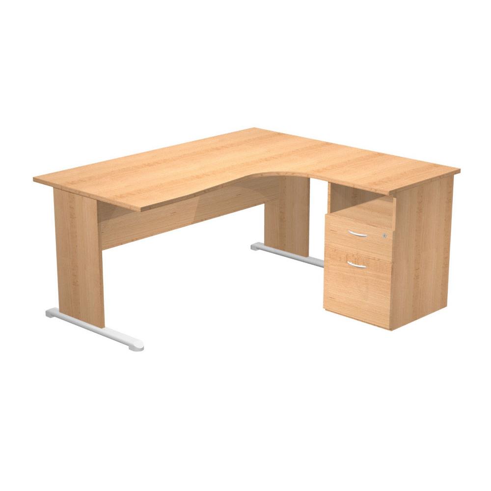 Pack Pulse Tendance - 1 bureau compact retour  droite htre pieds htre  -  1 caisson hauteur bureau prof. 60 cm