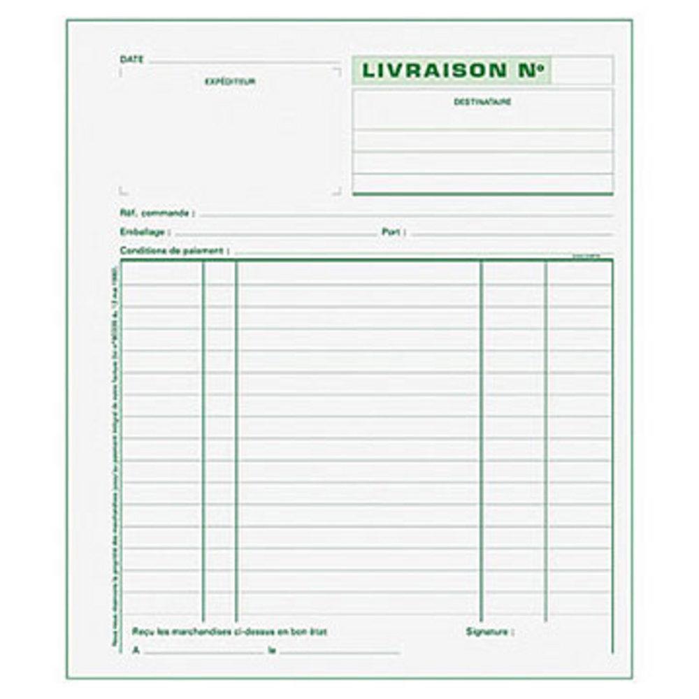 Carnet de bons de livraison Manifold, 50 feuilles autocopiantes, 2 exemplaires sans carbone, 180 x 210 mm (bloc 50 feuilles)