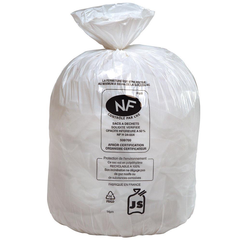 Sacs poubelle plastiques blanc - 100 L - carton de 250