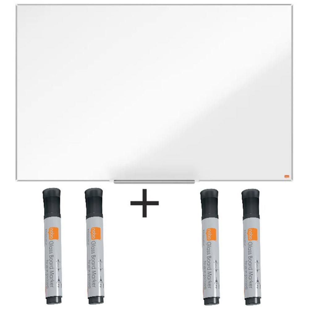 Pack tableau blanc laqu Nobo Nano Clean surface magntique - L.120 x H.90 cm + 4 marqueurs noirs