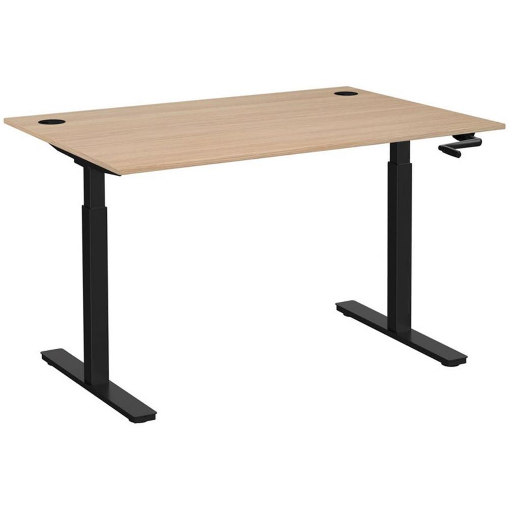 Bureau Assis-Debout Nova � Manivelle L.120 x P.80 cm - Plateau avec Obturateurs Ch�ne - Pieds m�tal Noir