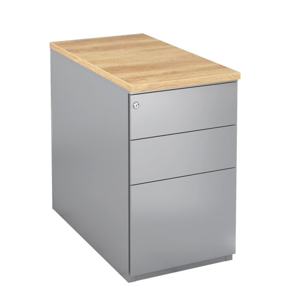 Caisson Hauteur bureau - L42 x P80 x H 72 cm - Coloris Aluminium - Top Chne Nebraska