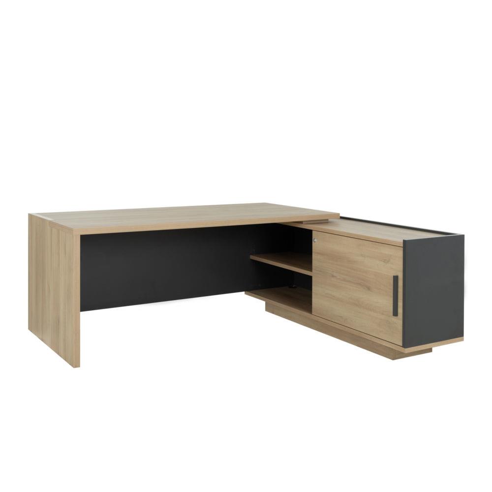 Bureau d'angle direction avec retour suspendu � droite Vertex - L200 x P90 cm - Ch�ne Bocage et Anthracite