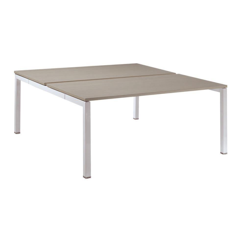 Bureau double Tempo ensemble de 2 postes - L 180 x P 165 cm - plateau chne gris - 4 pieds en arche aluminium