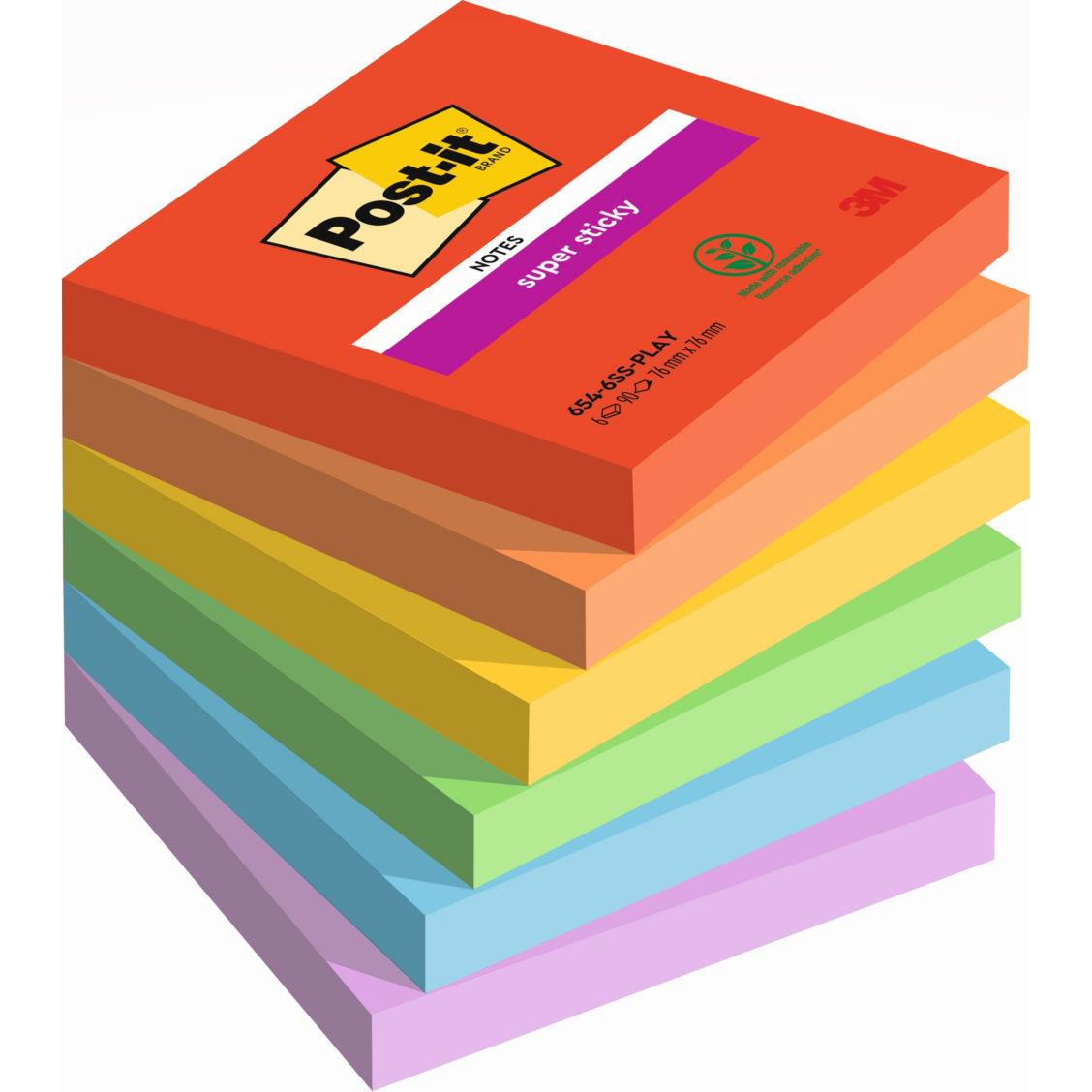 Notes repositionnables Post-it Playful 76 x 76 mm coloris assorties - 6 blocs de 90 feuilles