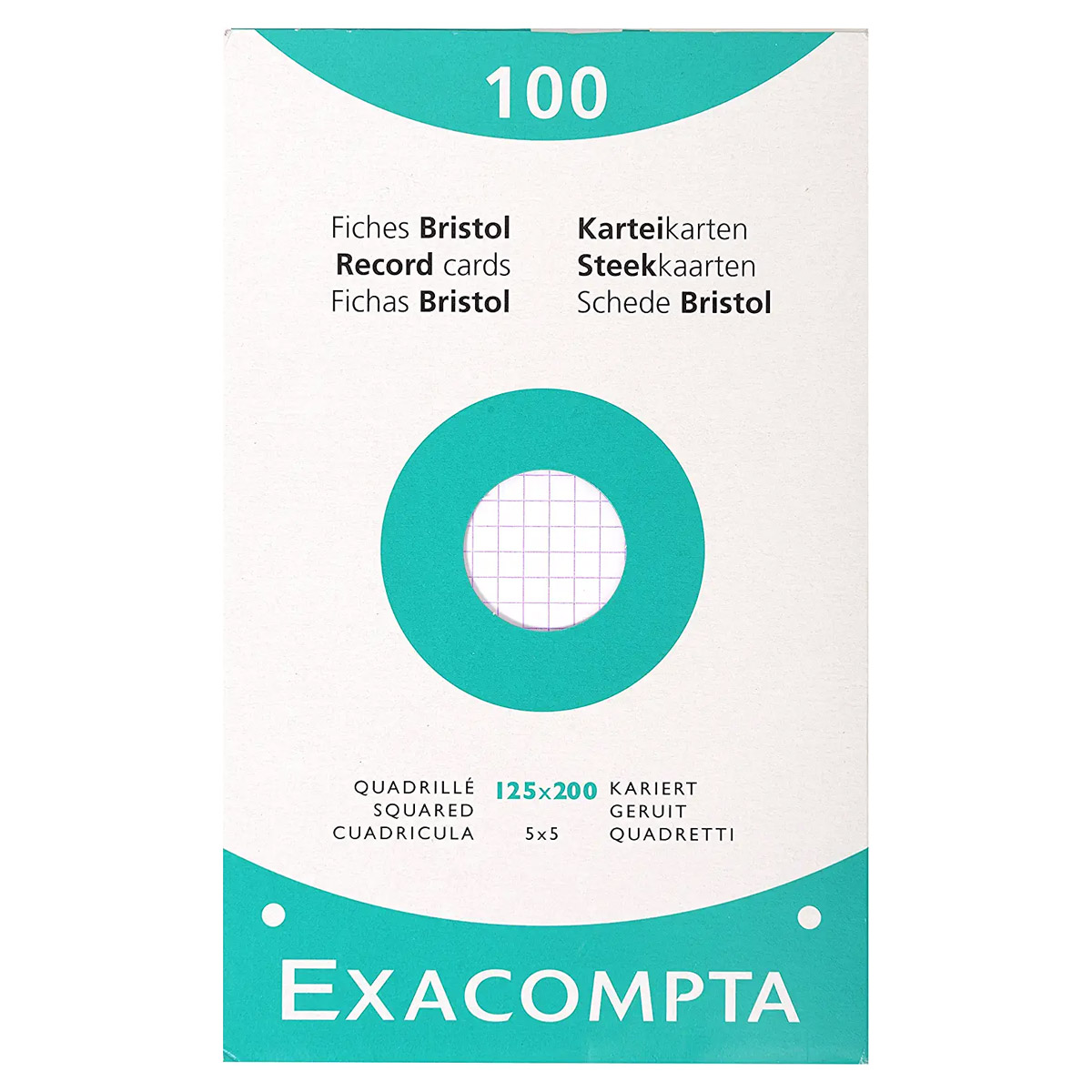 Etui de 100 fiches bristol Exacompta perfores 125x200mm quadrilles 5x5 Blanc