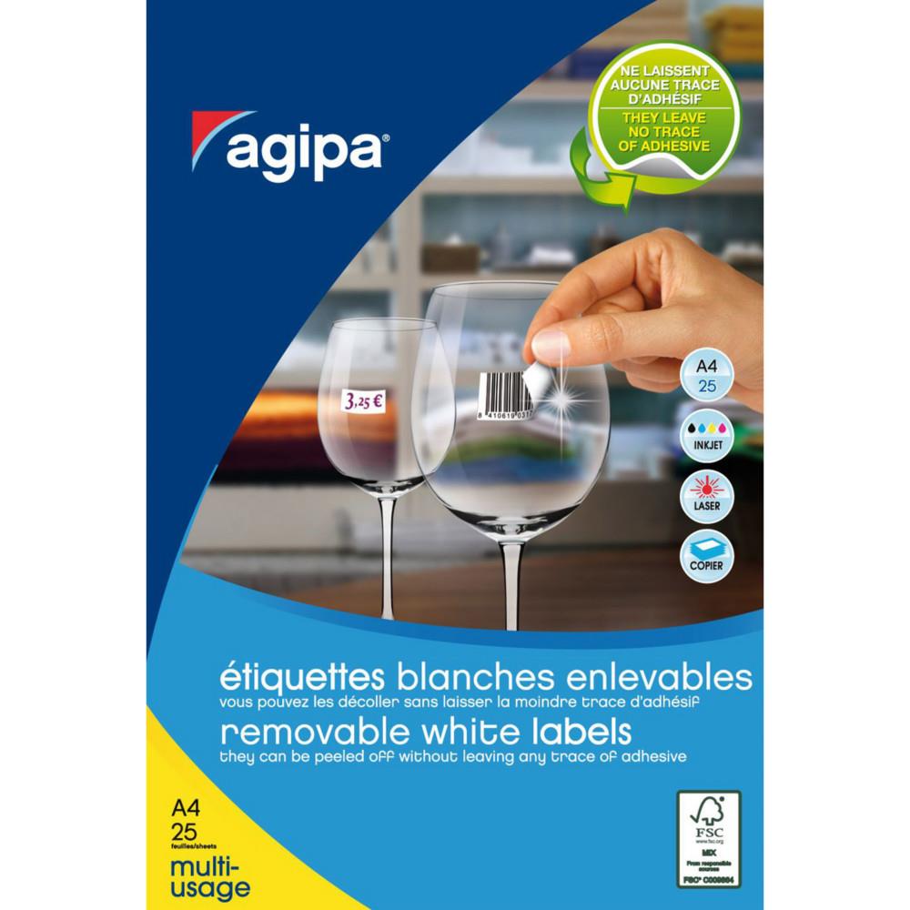 Etiquettes blanches enlevables coins arrondis multi-usage AGIPA 119646 35,6 x 16,9 mm - Pochette de 2000