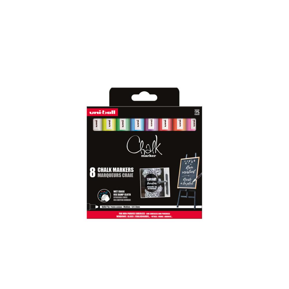 Marqueur  craie PWE-5M - encre non permanente - pointe ogive de 1,8  2,5 mm - couleurs assorties - paquet 8 units