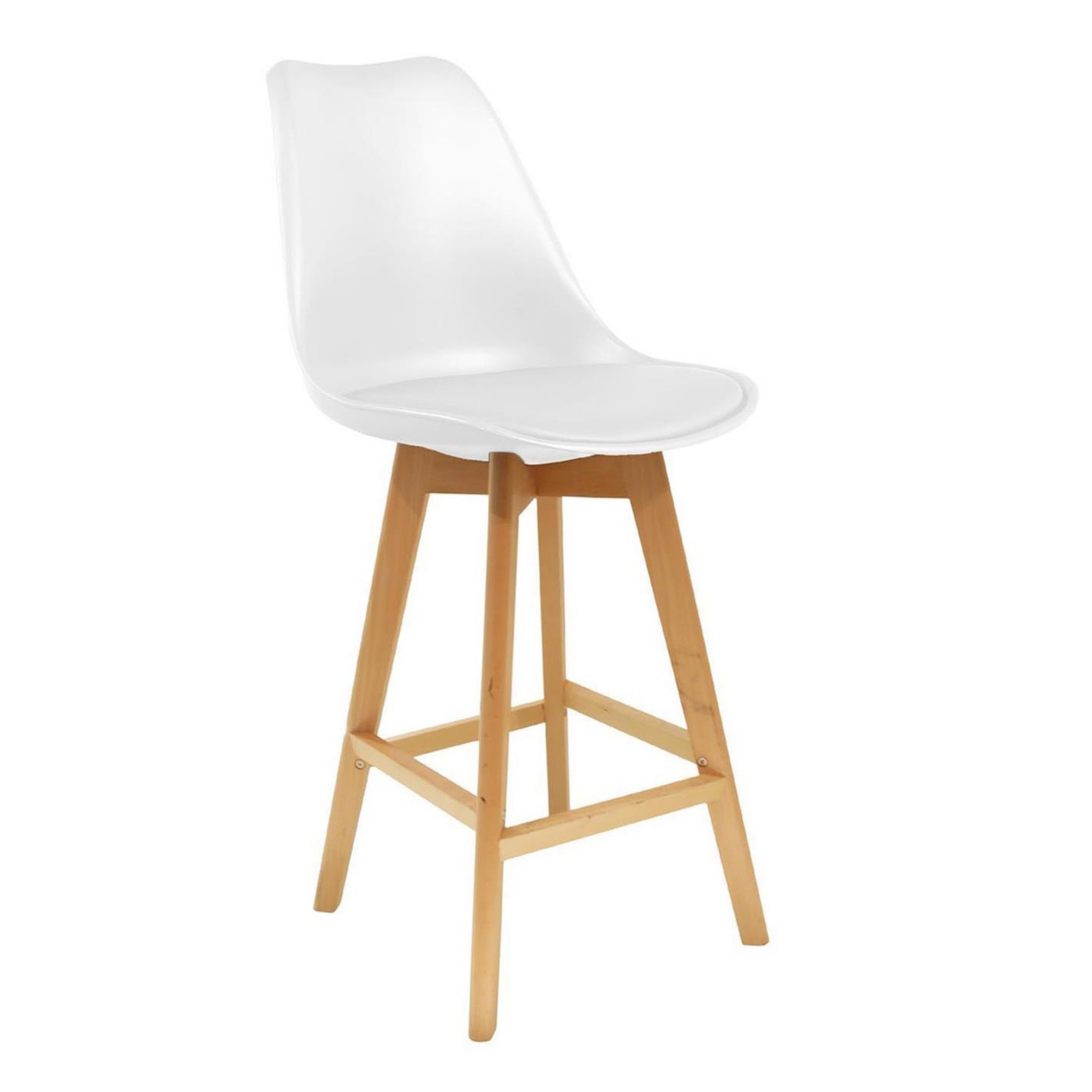 Tabouret coque Artemis rembourre - Blanc - Pieds bois