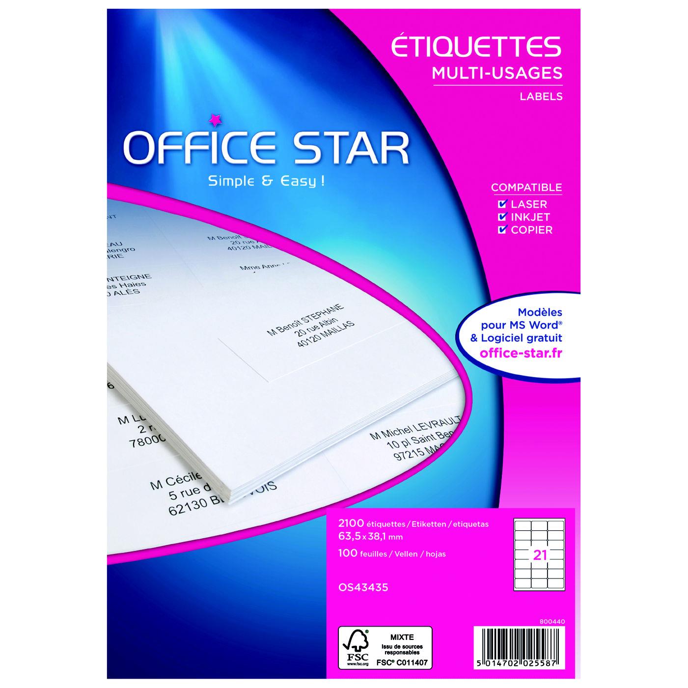 Etiquettes cologiques multi-usages Avery - 63,5 x 38,1 mm - 100 planches A4 - blanches - paquet de 2100