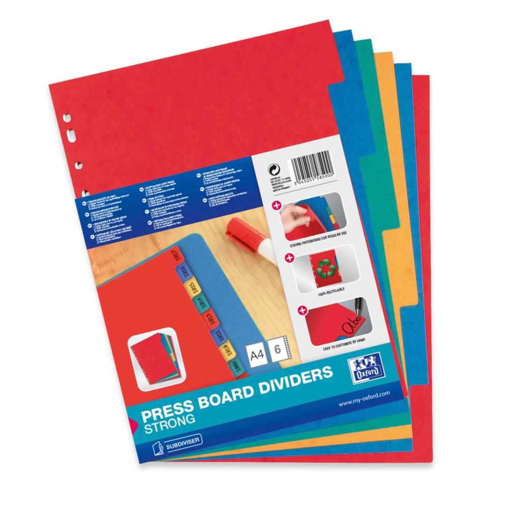 Intercalaires neutres Oxford A4 en carte lustr�e 220g - 6 divisions - Assortis