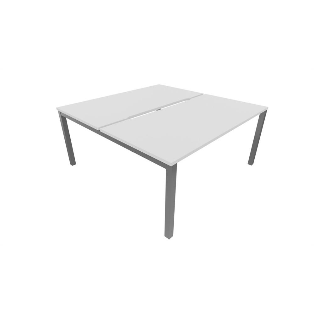 Bureau bench 2 postes Osmose d�part L140 x P163 cm Plateaux �chancr�s Blanc Pieds m�tal Aluminium