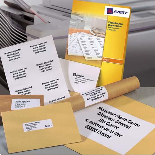Etiquettes Avery copieur monochrome DP027 - 70x31mm - blanc - 100 planches - bote de 2700