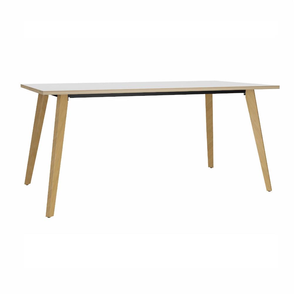 Table rectangulaire Halden 160 x 80 cm plateau Blanc - 4 pieds inclins bois - Bords Chne
