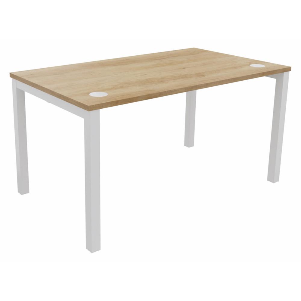 Bureau Osmose L140 x P80 cm - Plateau Ch�ne Nebraska Pieds m�tal arche Blanc