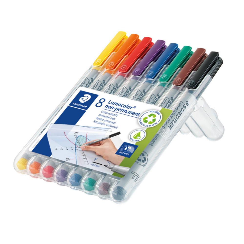 Marqueur non-permanent Staedtler Lumocolor 316 pointe fine 0,6 mm plastique recycl  97% - Etui de 8 assortis