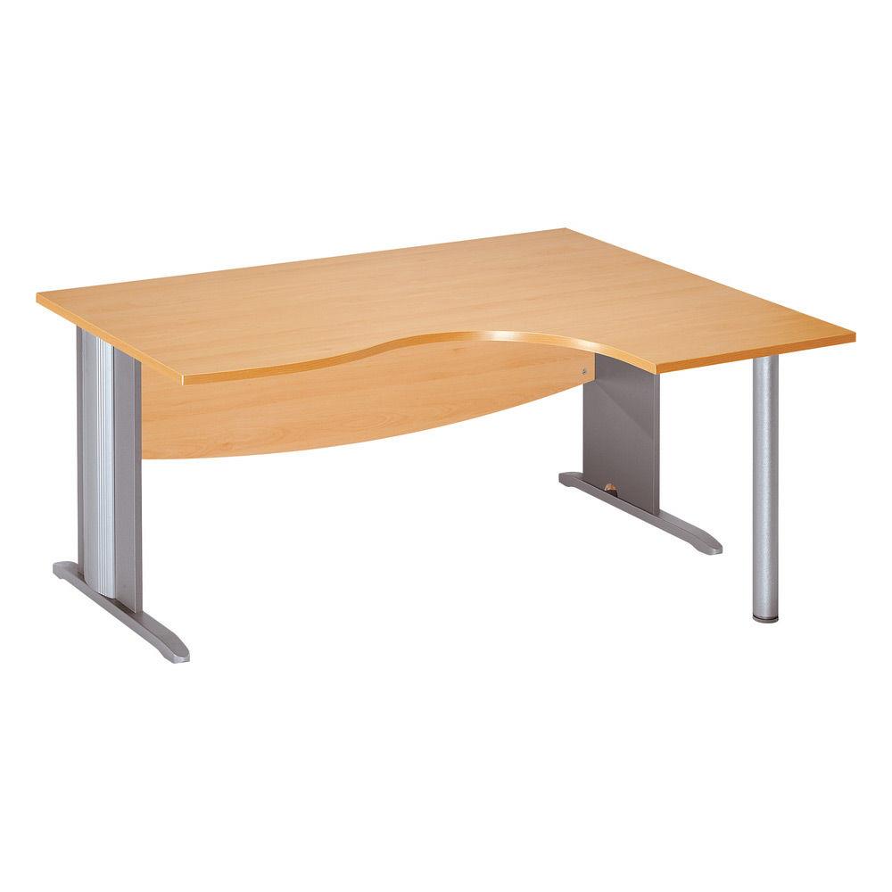 Bureau compact retour � droite Impact 2 - L 160 x P 120 cm - plateau h�tre - pieds L blancs