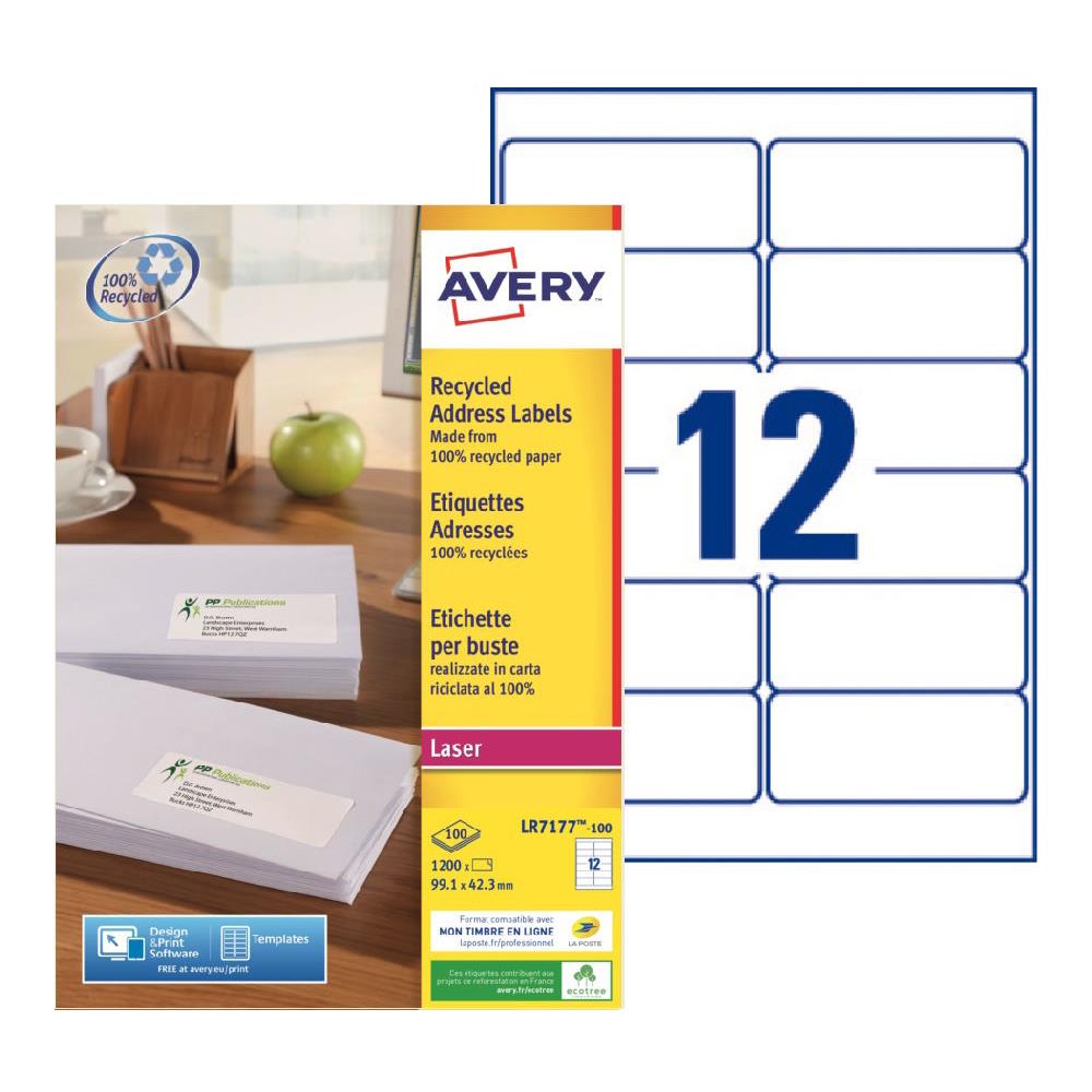 tiquettes adresses recycles LR7177 Avery - pour imprimante laser - 99,1 x 42,3 mm - blanc - 1200 tiquettes par bote