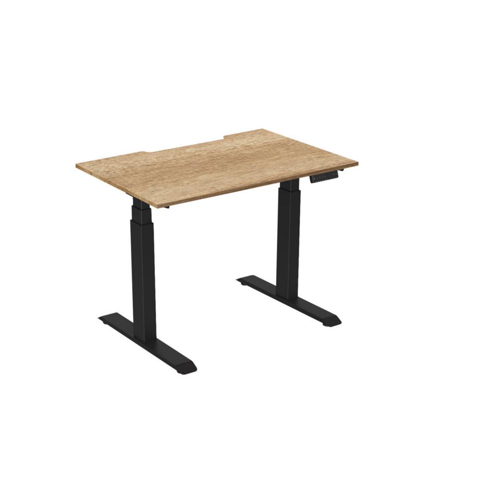 Bureau �lectrique hauteur r�glable Nova L120 cm plateau �chancr� Ch�ne Nebraska - pieds m�tal Noir
