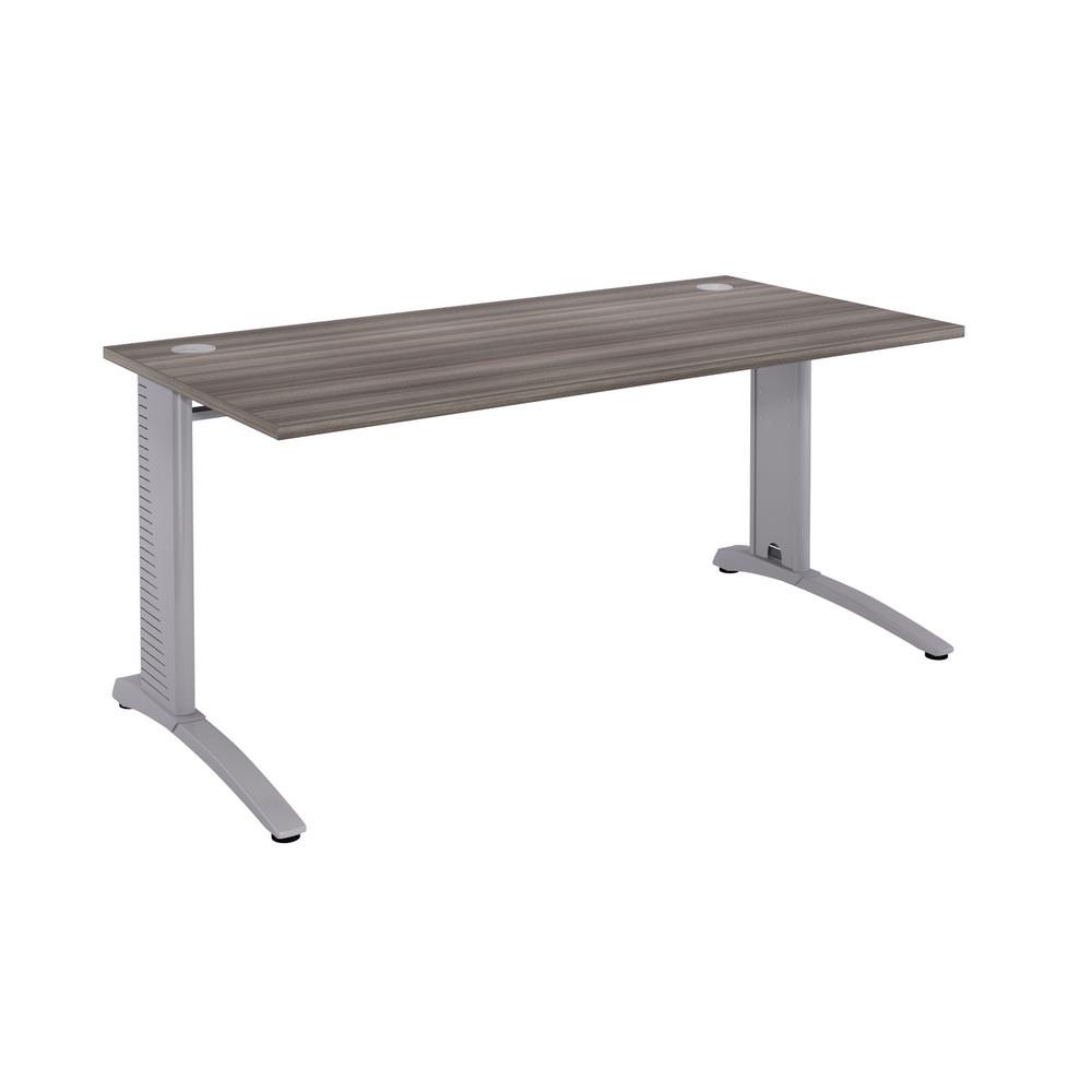 Bureau droit Triomphe 2 - L 140 x P 80 cm - plateau c�dre - pieds m�tal en L aluminium - embase blanche