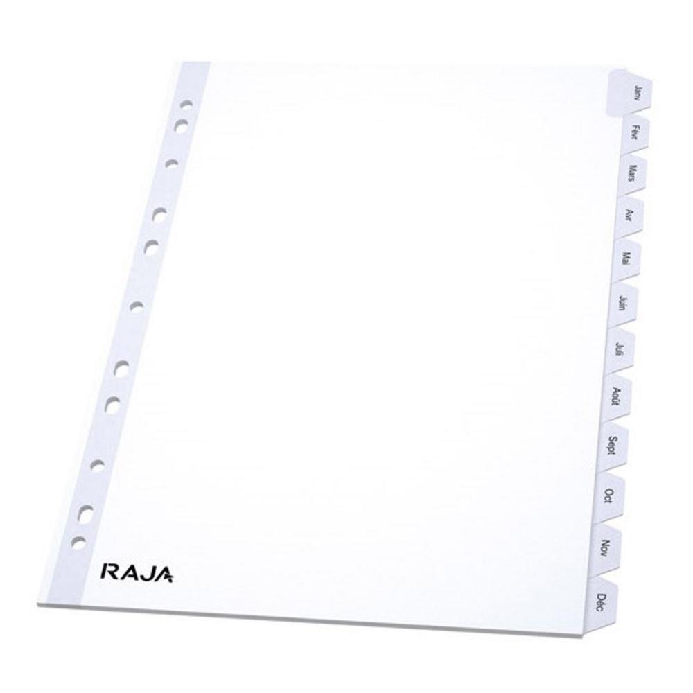 Intercalaires mensuels Raja - A4 - en bristol - 170g - blanc - 12 divisions
