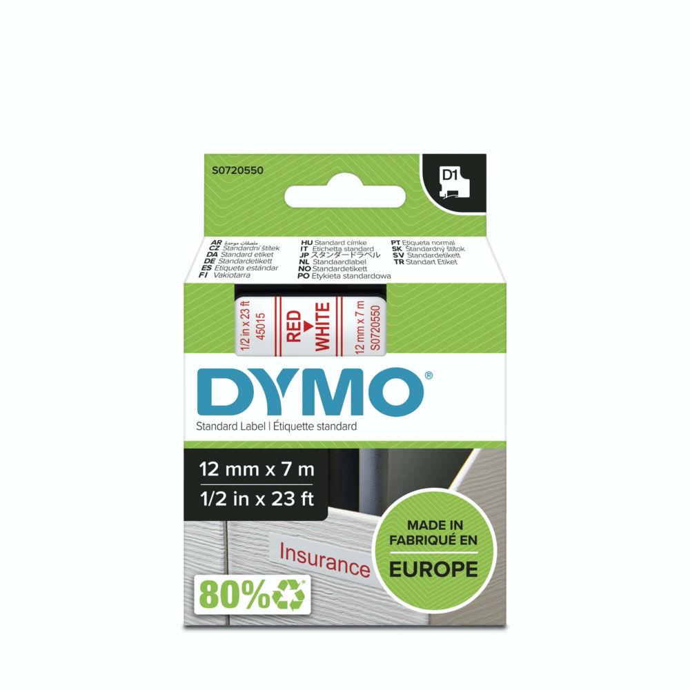 Ruban Dymo D1 - 45015 - Ruban rouge/blanc - 12 mm x 7 m