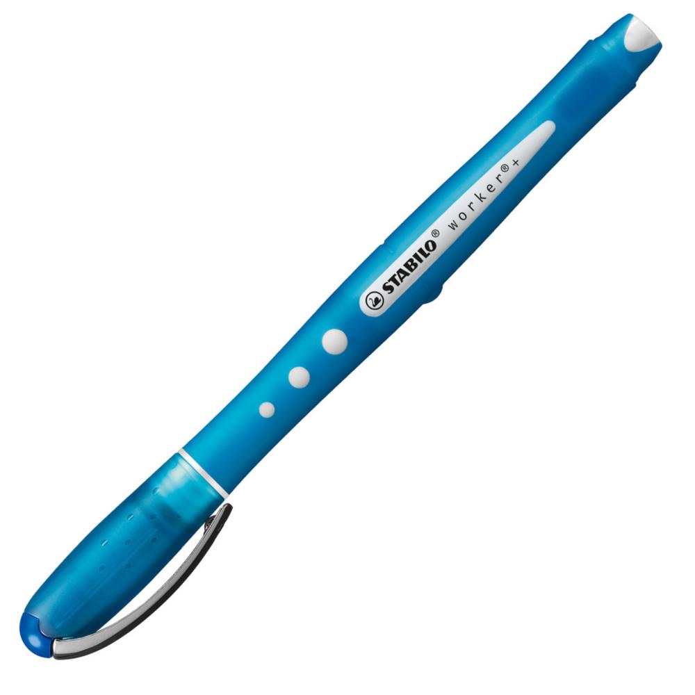 Stylo Stabilo roller Worker+ Corloful pointe moyenne 0,5mm Corps avec zone de prhension - Encre bleue