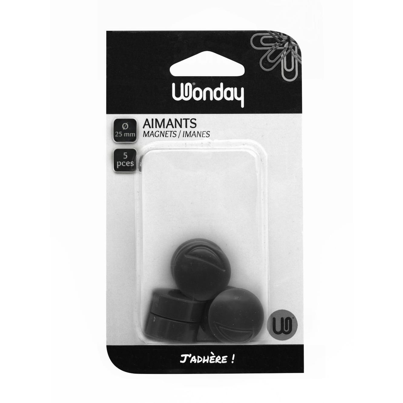 Aimant rond Wonday pour tableau magntique - Diamtre 25 mm - Noir (blister 5 units)