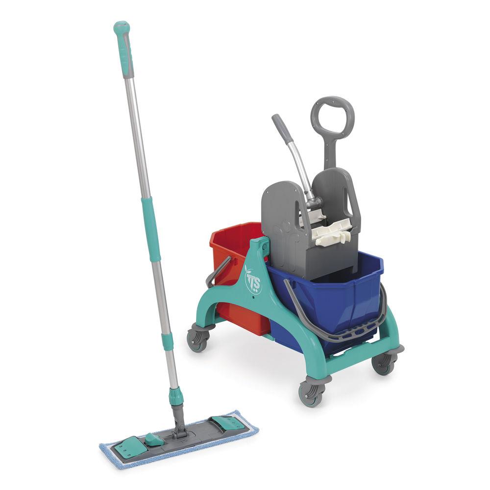 Chariot de lavage TSS  plat complet avec presse - x2 seaux 15 litres - Gris/ Bleu
