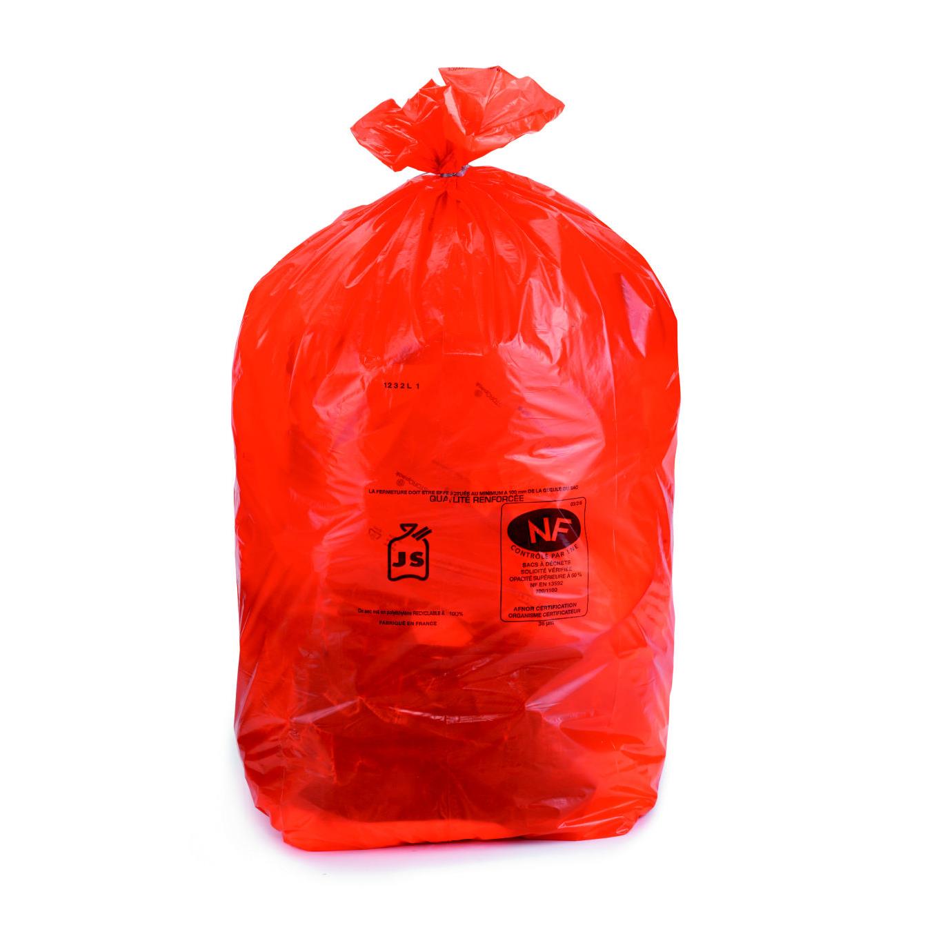 Sac poubelle 110 L rouge pour tri slectif en plastique recycl 36 microns - Carton de 250