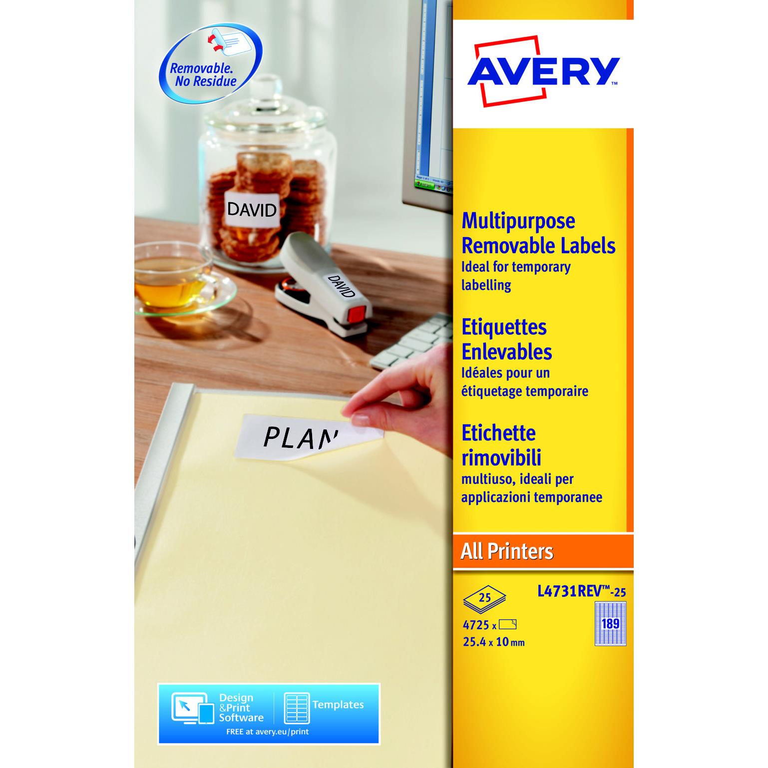 tiquettes Avery - 25,4 x 10 mm - paquet 4725 units