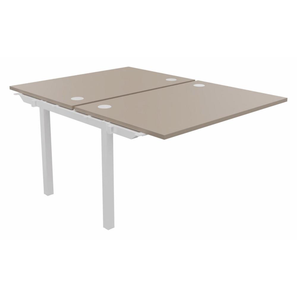 Bureau bench 2 postes Osmose suivant L120 x P163 cm Plateaux Argile Pieds mtal Blanc