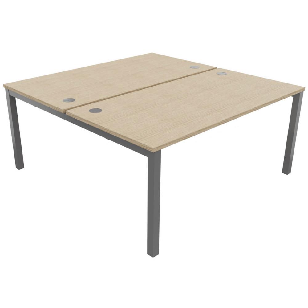 Bureau bench 2 postes Osmose d�part L160 x P163 cm Plateaux Ch�ne Pieds m�tal Aluminium