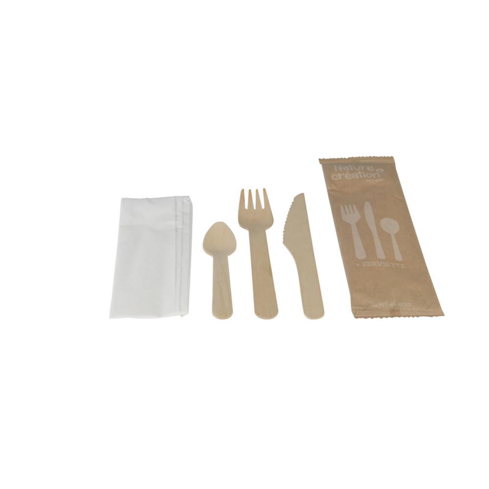 Couverts de table jetables en bois - Kit de 4 pices - Lot de 250