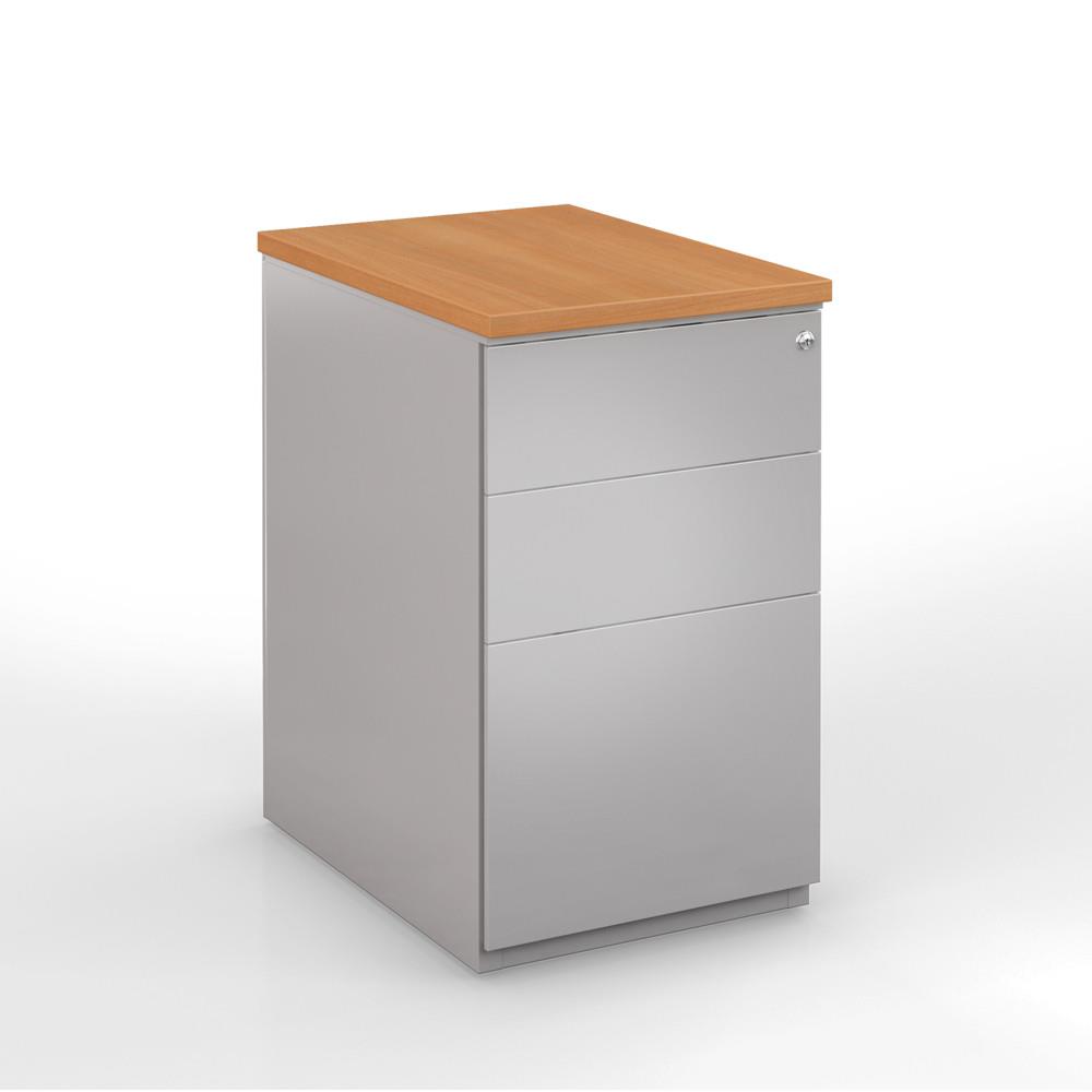 Caisson hauteur bureau mtal - NF Environnement - aluminium top htre  - H72 x L 42 x P 60 cm
