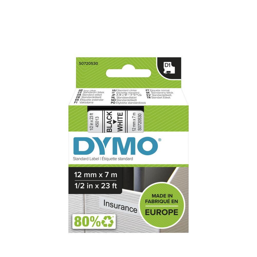 Ruban Dymo D1 - Rubans cassette - caractres noirs - ruban blanc - 12 mm x 7 m