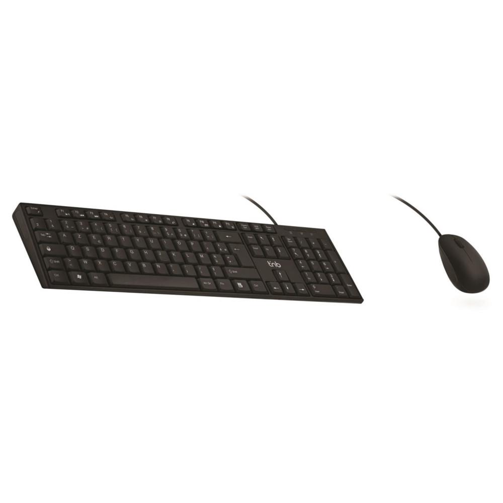 Pack Combo TNB Clavier filaire AZERTY + Souris filaire CLASSY - Connexion USB-A + USB-C - Noir