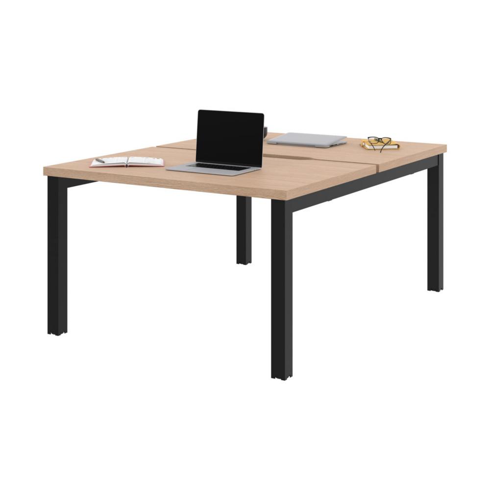 Bureau bench 2 postes Osmose d�part L120 x P163cm - plateaux �chancr�s Ch�ne - pieds m�tal Noir