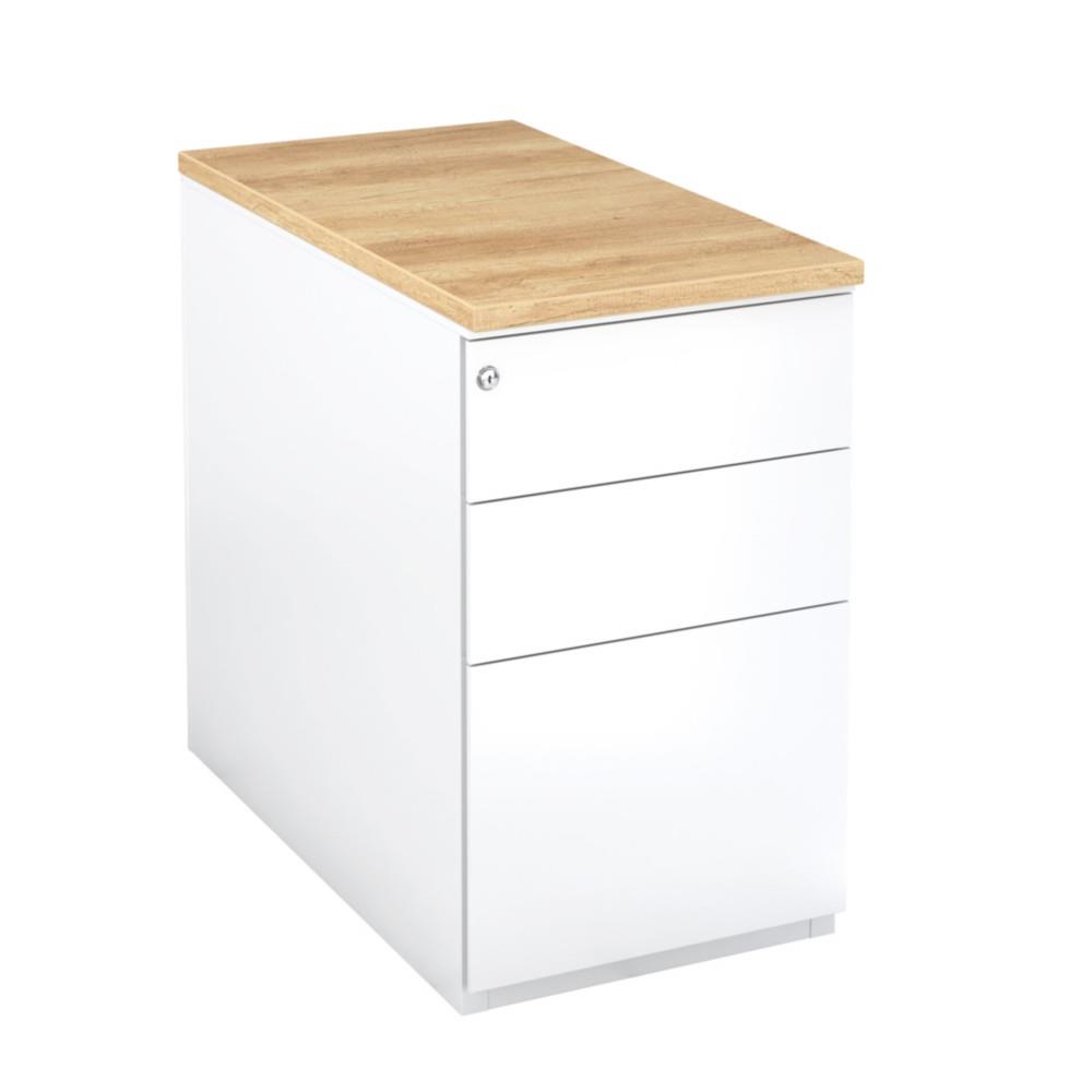 Caisson Hauteur bureau - L42 x P80 x H 72 cm - Coloris Blanc - Top Chne Nebraska