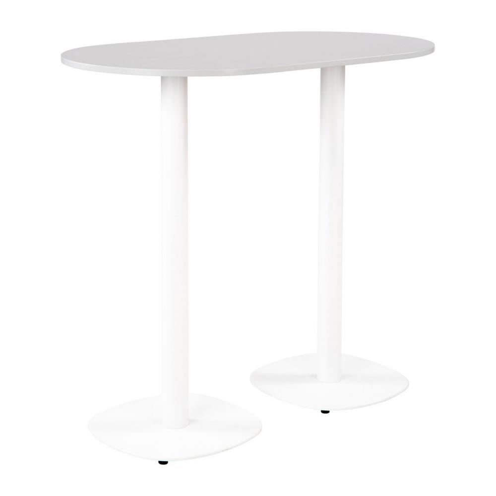 Gu�ridon Caf�teria Ylang ovale pied fonte H 110 cm - Plateau Gris 120 x 70 cm - Pied Blanc