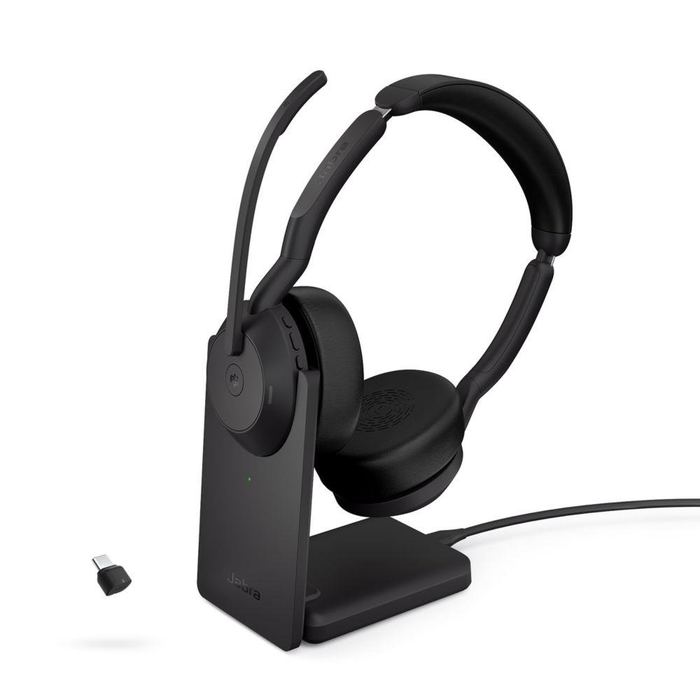 Casque sans fil Bluetooth USB-C Jabra Evolve2 55 MS Stro avec socle - Noir