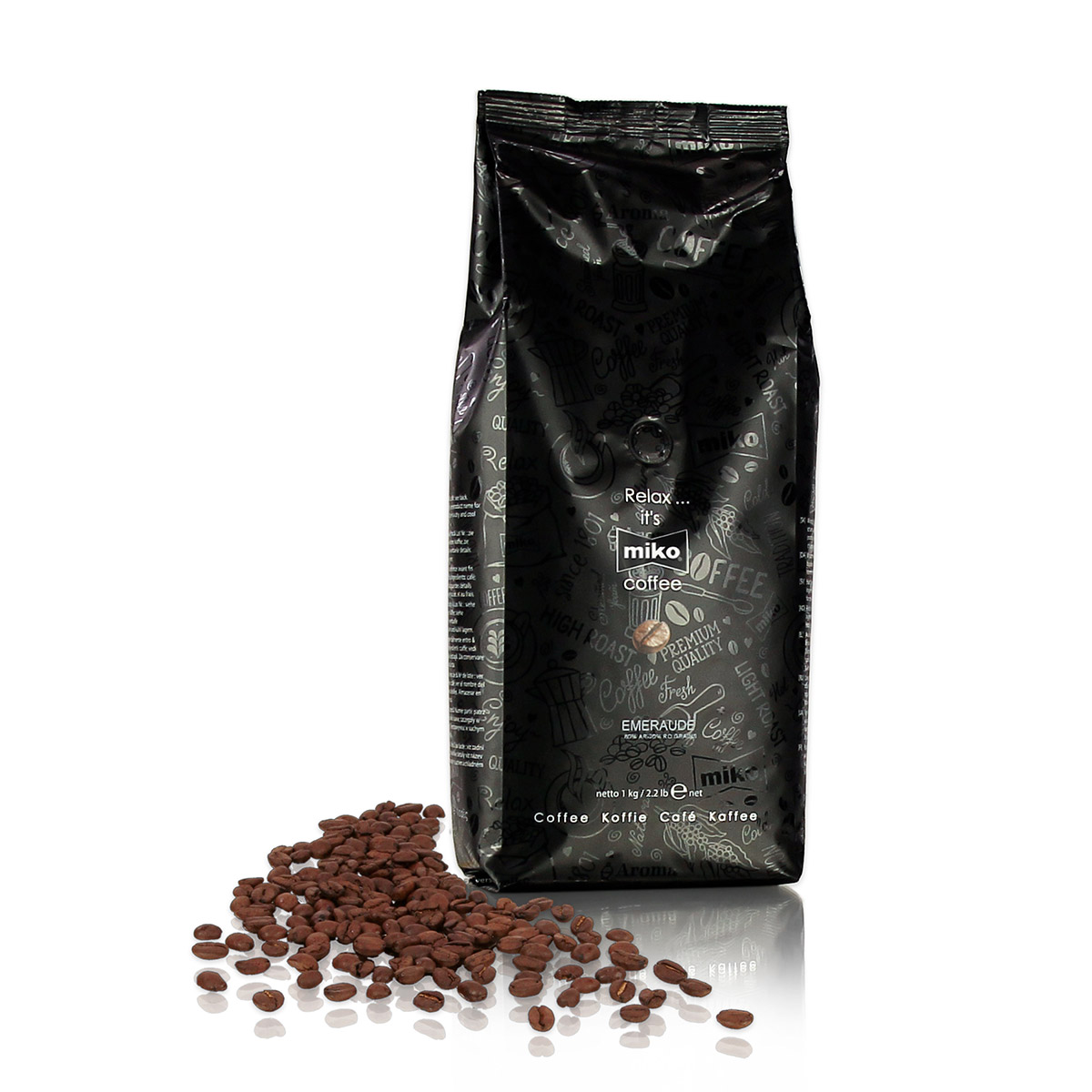 Paquet de 1KG de caf en grains Emeraude 80% araBica et 20% robusta