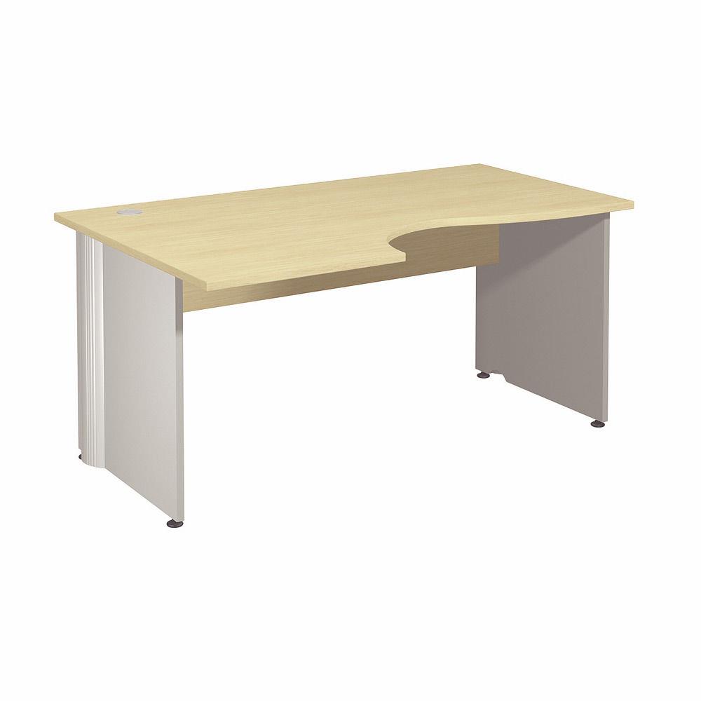 Bureau compact retour � gauche Impact 2 - L 160 x P 120 cm - plateau h�tre - pieds pleins blanc