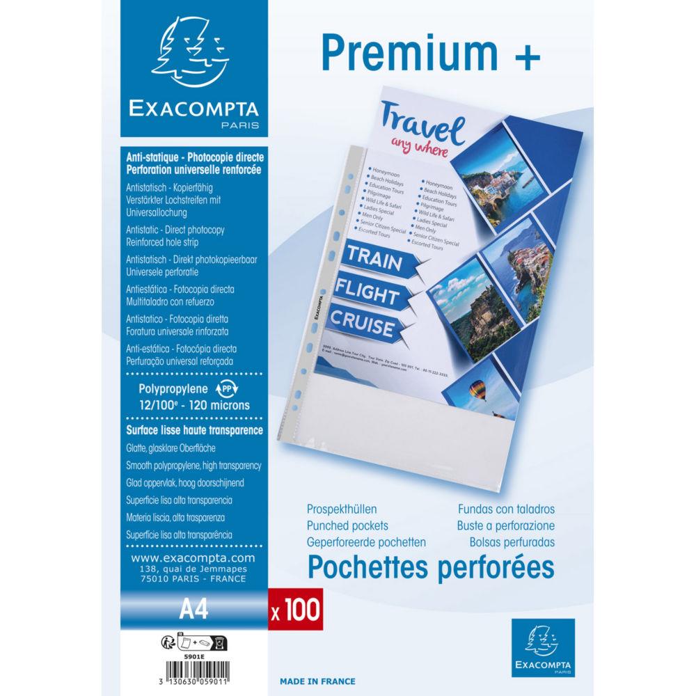 Pochette perfore Premium A4 polypropylne 12/100e lisse Exacompta cristal - lot de 100